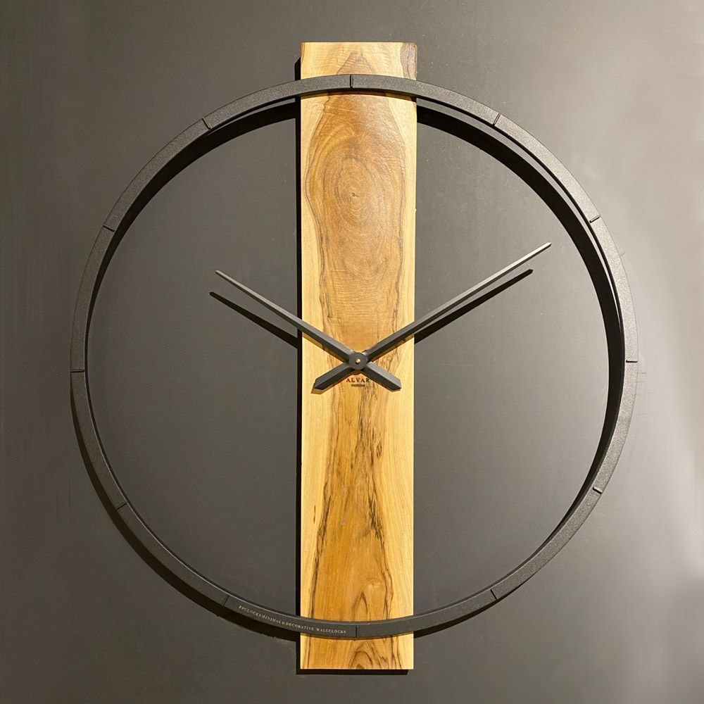 Alvar Wanduhr 80 cm – Walnussholz & Metall | Edle Designeruhr in Gold, Schwarz oder Chrom von RH Clocks