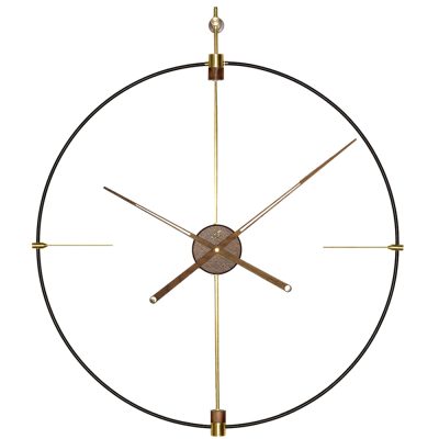 Pulse Wanduhr 80 cm – Antikgold, Chrom & Black | Geometrische Designuhr mit Holzoptik-Zentrum von RH Clocks