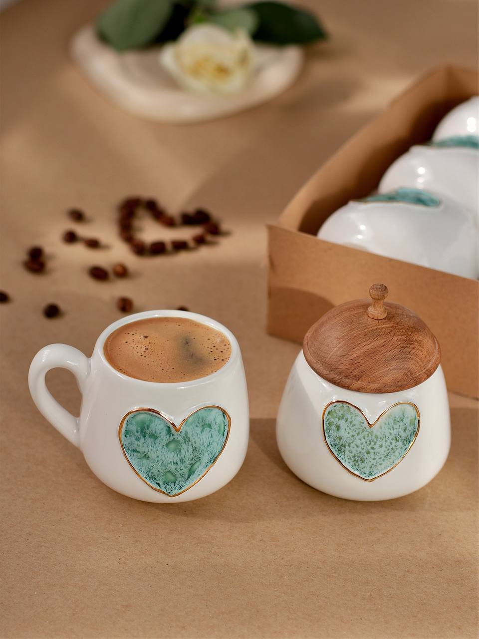 Aschenberg Herz-Set – Espresso- oder Zuckerdose mit Holzdeckel