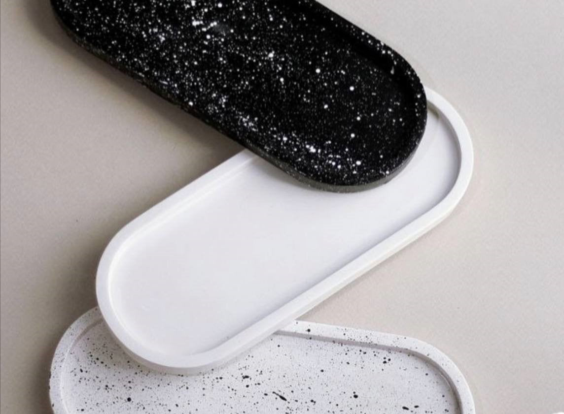 Kandelberg Tablett „Ellipse“ – Ovales Gips-Tablett für Kerzen, Schmuck & Deko