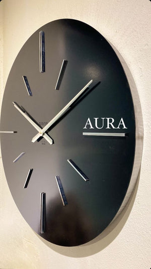 RH Clocks Aura – Große Designer-Wanduhr 80 cm | Schwarz & Silber | Modern & Lautlos