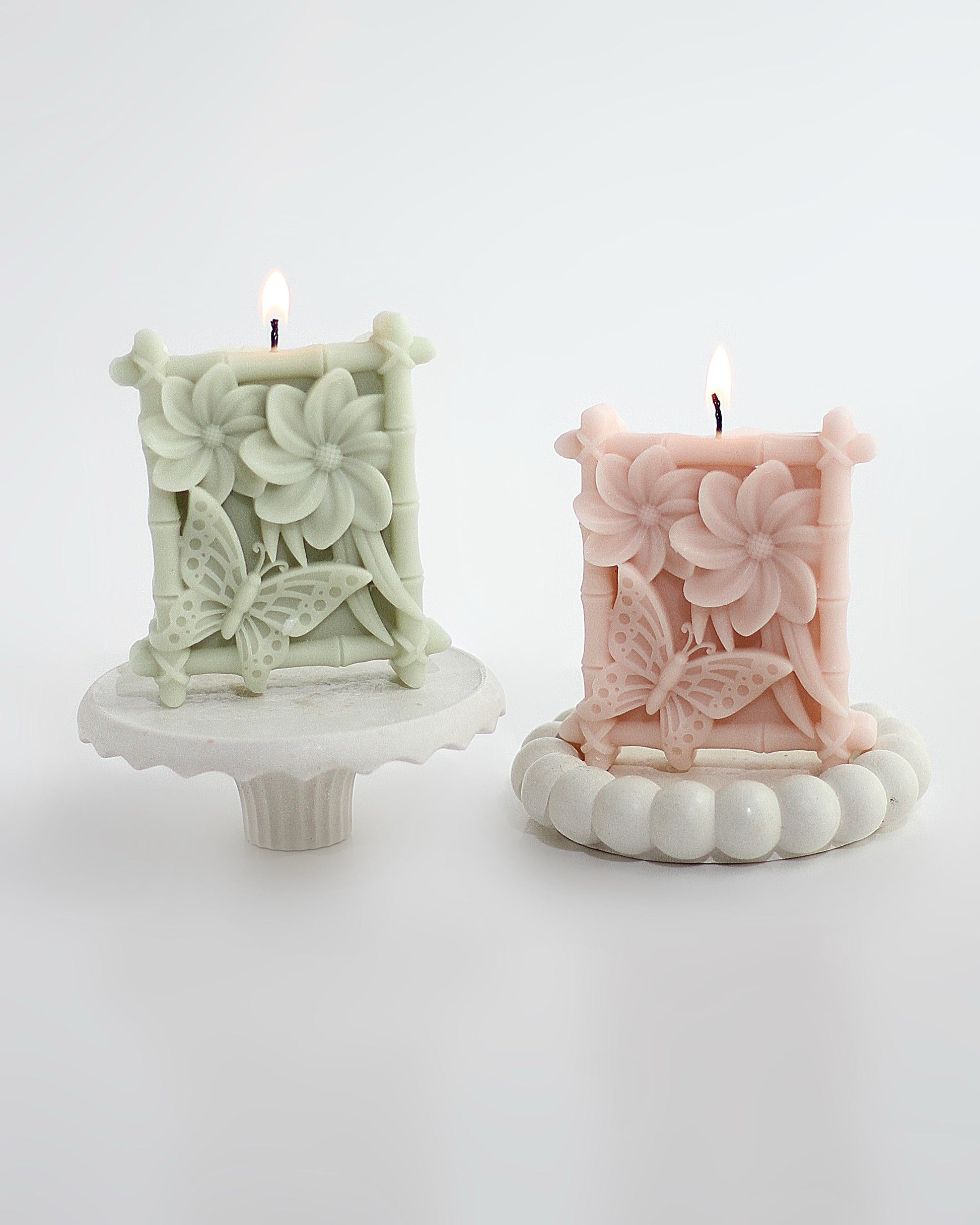 Kandelberg „Frühlingstanz“ – Kerze mit Schmetterling und Blumenrelief