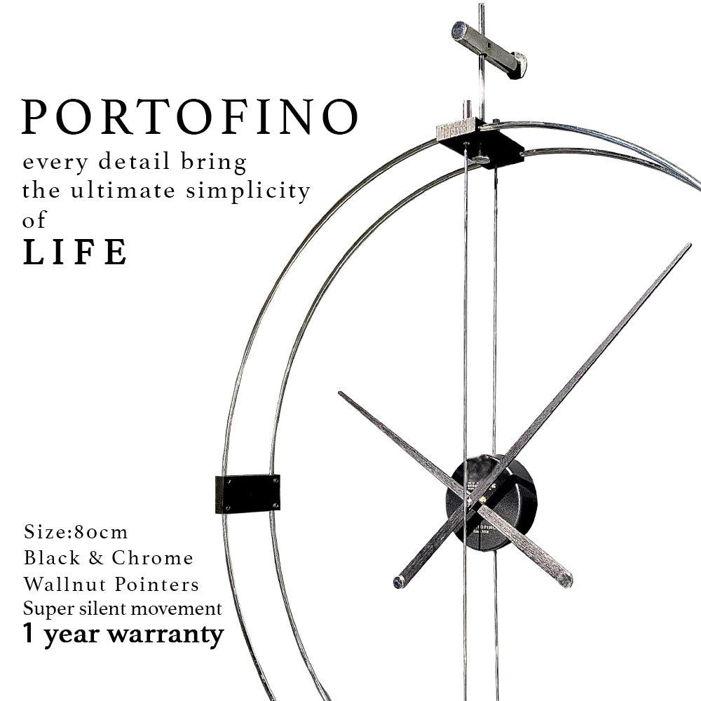 Portofino Wanduhr 80 cm – Black Carbon, Chrom & Metallic Gold | Minimalistische Designeruhr von RH Clocks
