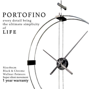Portofino Wanduhr 80 cm – Black Carbon, Chrom & Metallic Gold | Minimalistische Designeruhr von RH Clocks