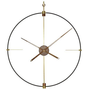 Pulse Wanduhr 80 cm – Antikgold, Chrom & Black | Geometrische Designuhr mit Holzoptik-Zentrum von RH Clocks