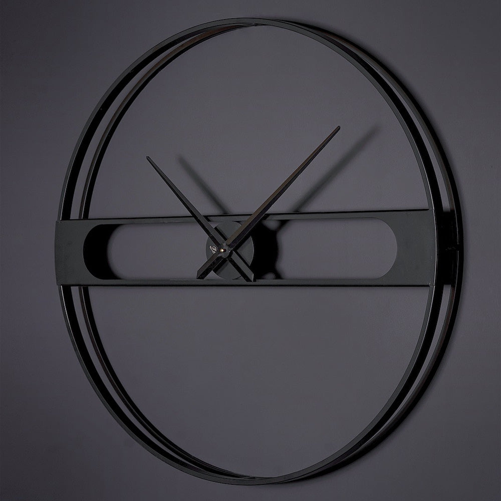 Venus Wanduhr 80 cm – Black Carbon & Beige | Runde Designeruhr aus Metall von RH Clocks